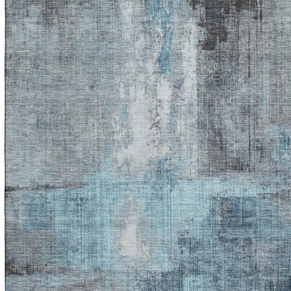 HomeRoots 8' X 10' Modern Blue & Gray Abstract Washable Area Rug with UV Protection for High-Traffic Spaces 700431