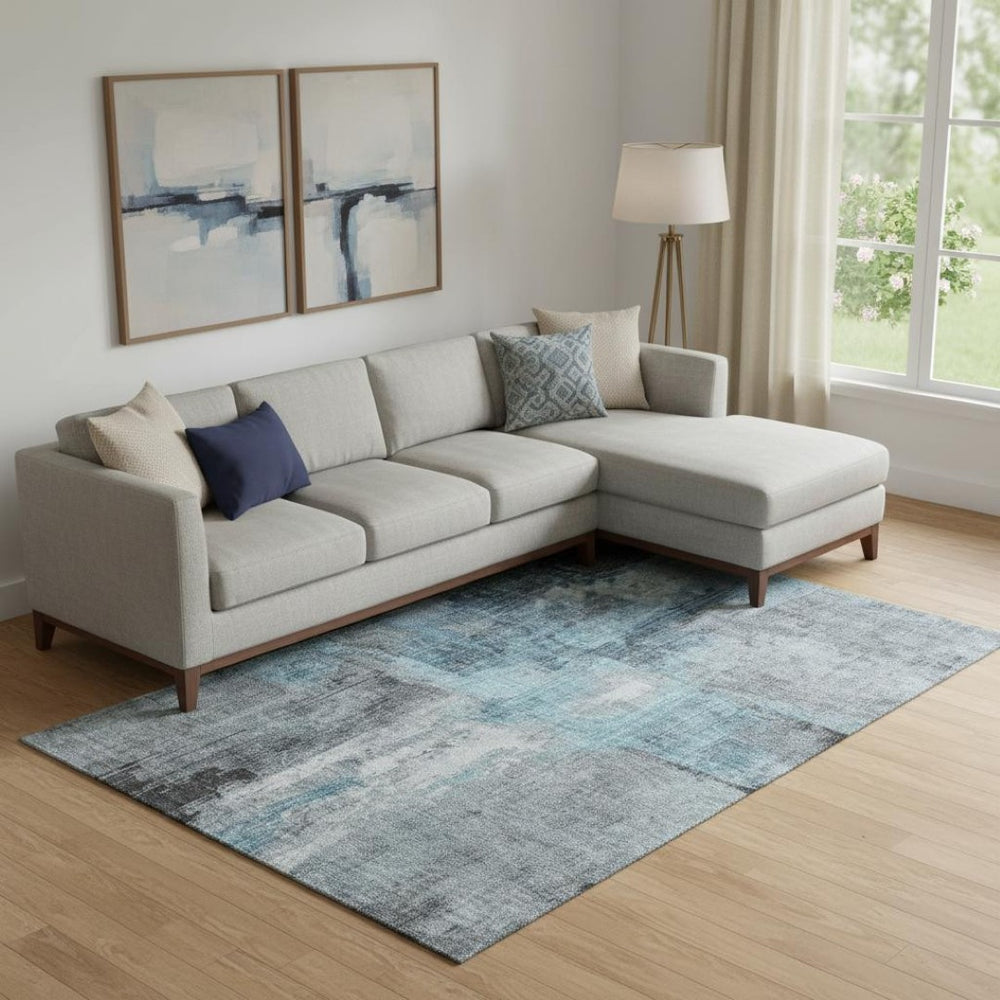 HomeRoots 10' X 14' Blue and Gray Abstract Washable Area Rug - Durable, Stain-Resistant, UV Protected Design! 700433