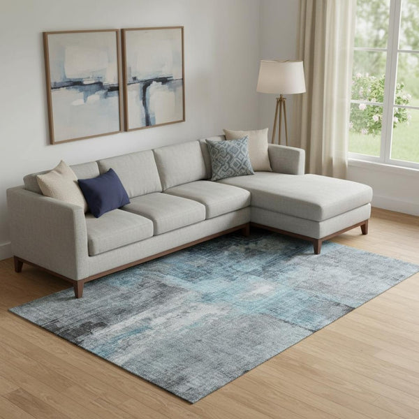 HomeRoots 10' X 14' Blue and Gray Abstract Washable Area Rug - Durable, Stain-Resistant, UV Protected Design! 700433