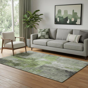 HomeRoots 5' X 8' Stylish Fern Green & Gray Abstract Area Rug - Washable, UV-Protected, Stain-Resistant Design! 700435