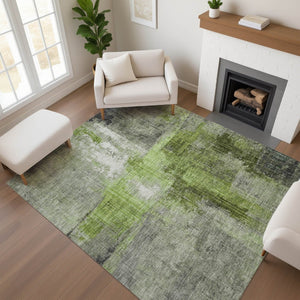 HomeRoots 5' X 8' Stylish Fern Green & Gray Abstract Area Rug - Washable, UV-Protected, Stain-Resistant Design! 700435