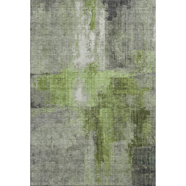 HomeRoots 5' X 8' Stylish Fern Green & Gray Abstract Area Rug - Washable, UV-Protected, Stain-Resistant Design! 700435