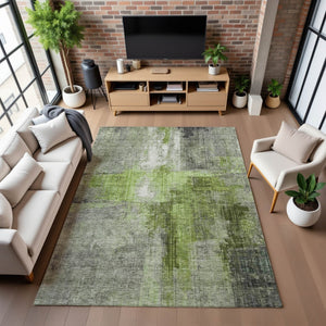 HomeRoots 5' X 8' Stylish Fern Green & Gray Abstract Area Rug - Washable, UV-Protected, Stain-Resistant Design! 700435