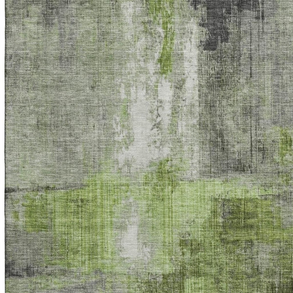 HomeRoots 5' X 8' Stylish Fern Green & Gray Abstract Area Rug - Washable, UV-Protected, Stain-Resistant Design! 700435