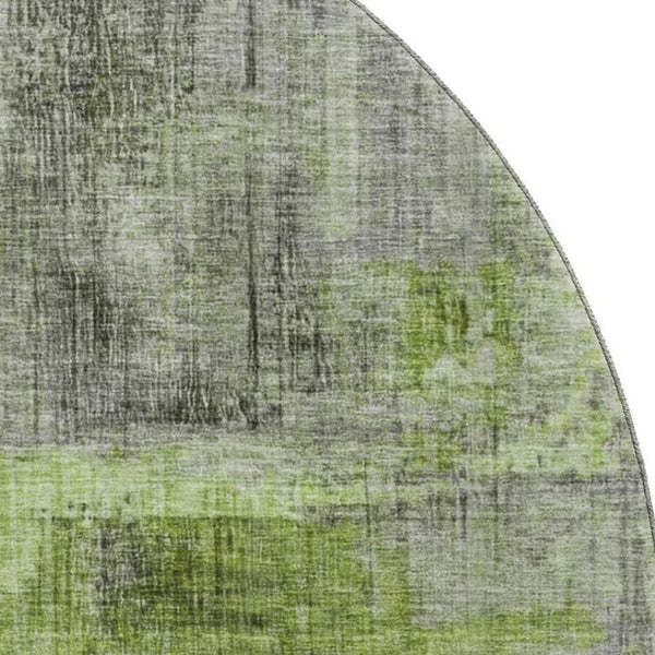 HomeRoots 8' Fern Green and Gray Abstract Washable Round Rug - Stylish, Durable, UV-Protected for Any Space 700436
