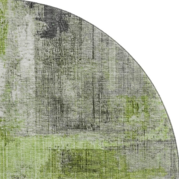 HomeRoots 8' Fern Green and Gray Abstract Washable Round Rug - Stylish, Durable, UV-Protected for Any Space 700436