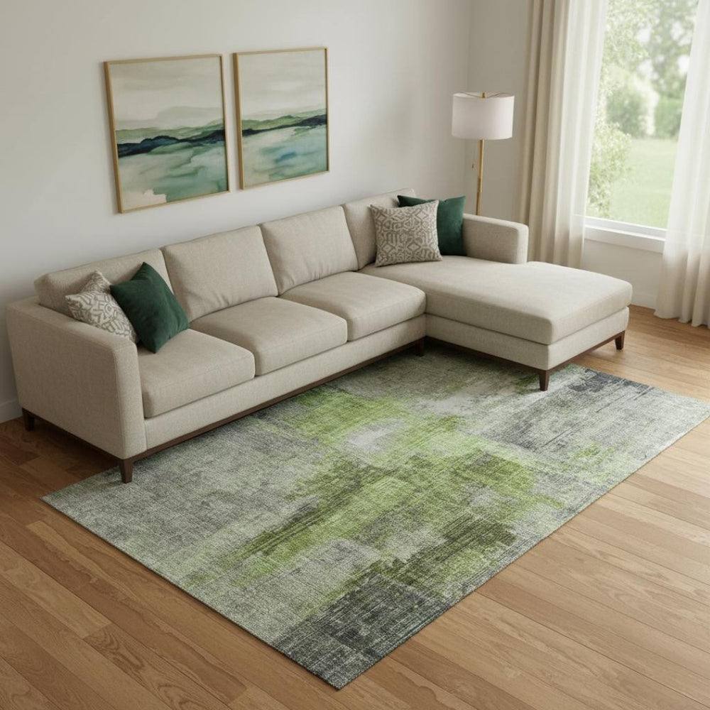 HomeRoots 9' X 12' Stylish Fern Green & Gray Abstract Area Rug - UV Protected, Stain Resistant, Easy Care! 700438