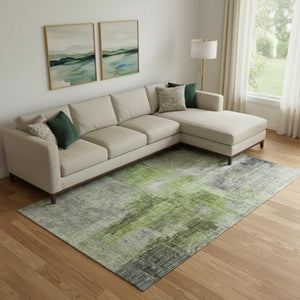 HomeRoots 9' X 12' Stylish Fern Green & Gray Abstract Area Rug - UV Protected, Stain Resistant, Easy Care! 700438