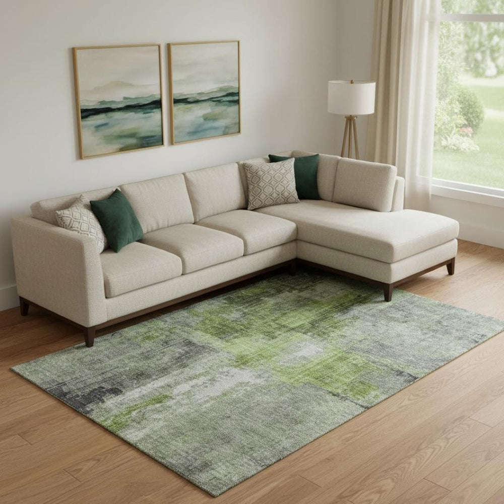 HomeRoots 10' X 14' Fern Green and Gray Abstract Area Rug - Washable, UV-Protected for Style & Durability 700439