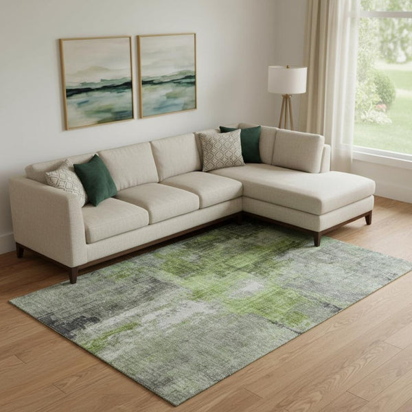 HomeRoots 10' X 14' Fern Green and Gray Abstract Area Rug - Washable, UV-Protected for Style & Durability 700439
