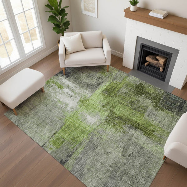 HomeRoots 10' X 14' Fern Green and Gray Abstract Area Rug - Washable, UV-Protected for Style & Durability 700439