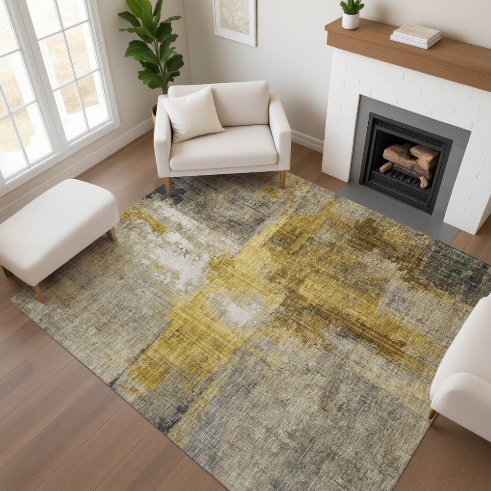 HomeRoots 5' X 8' Stylish Granite Gray and Gold Abstract Area Rug - Durable, Washable, UV-Protected Design! 700441
