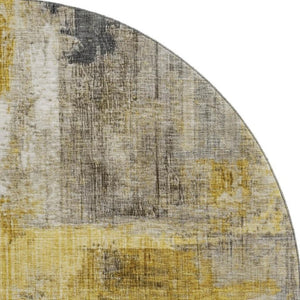 HomeRoots 8' Stylish Granite Gray and Gold Abstract Round Rug - Washable, UV-Protected, Stain-Resistant Design 700442