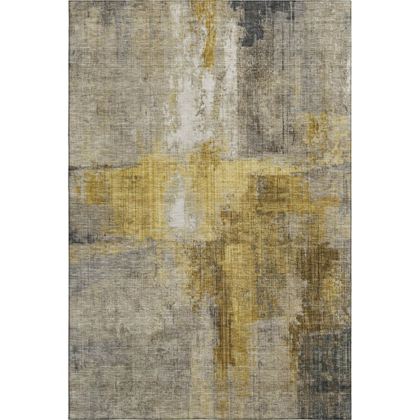 HomeRoots 9' X 12' Granite Gray & Gold Abstract Area Rug - Washable, UV Protected, Durable for Kids & Pets 700444