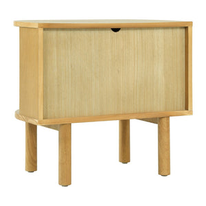 English Elm Semi-cylindrical Solid Wood Nightstand with Slatted Doors and Brass Knobs for Bedroom N758P389137N