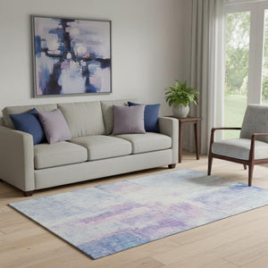 HomeRoots 5' X 8' Sky Blue & Ivory Abstract Area Rug - Durable, Washable, Stain-Resistant with UV Protection 700447
