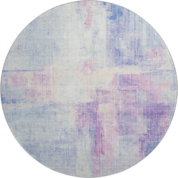 HomeRoots 8' Sky Blue & Ivory Abstract Round Rug - Washable, UV Protected, Stylish & Durable for High-Traffic Areas 700448