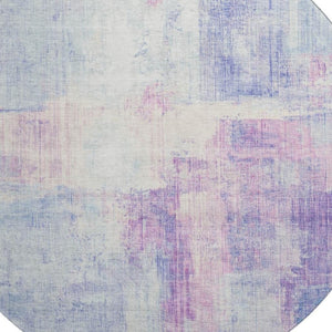 HomeRoots 8' Sky Blue & Ivory Abstract Round Rug - Washable, UV Protected, Stylish & Durable for High-Traffic Areas 700448