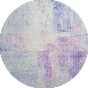 HomeRoots 8' Sky Blue & Ivory Abstract Round Rug - Washable, UV Protected, Stylish & Durable for High-Traffic Areas 700448