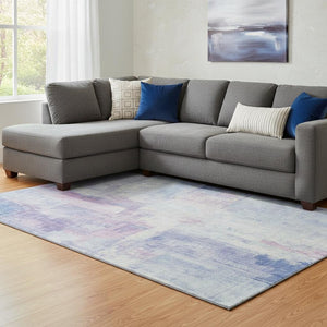 HomeRoots 8' X 10' Sky Blue & Ivory Abstract Area Rug – Washable, UV-Protected, Soft for Stylish Living Spaces 700449