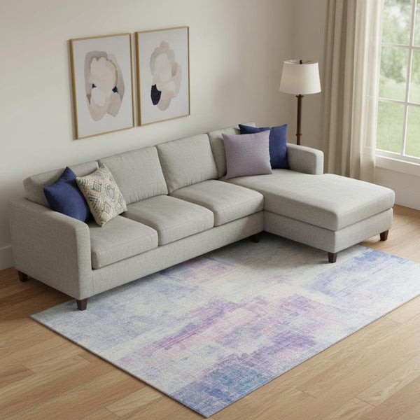 HomeRoots 9' X 12' Sky Blue & Ivory Abstract Washable Area Rug - Durable, UV-Protected, Family-Friendly Design 700450
