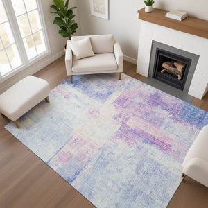 HomeRoots 9' X 12' Sky Blue & Ivory Abstract Washable Area Rug - Durable, UV-Protected, Family-Friendly Design 700450