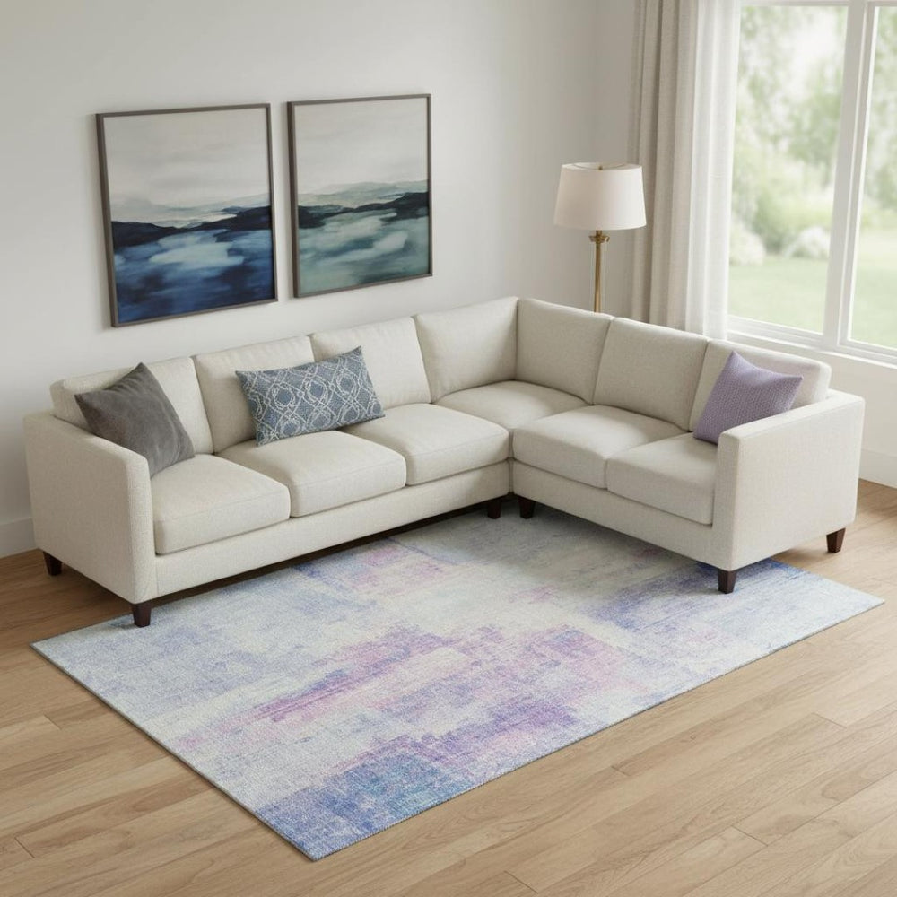 HomeRoots 10' Sky Blue & Ivory Abstract Washable Area Rug - Stain Resistant, UV Protected, Non-Slip Design 700451