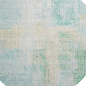 HomeRoots 8' Teal And Ivory Abstract Round Rug - Washable, UV-Protected, Durable, Ideal for Family Spaces 700454