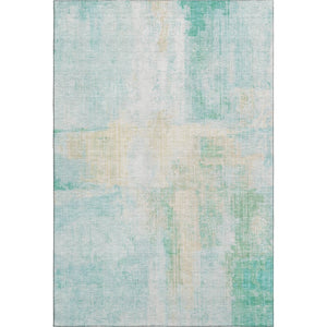 HomeRoots 9' X 12' Stylish Teal and Ivory Abstract Area Rug - Washable, UV-Protected, Durable for Busy Homes 700456