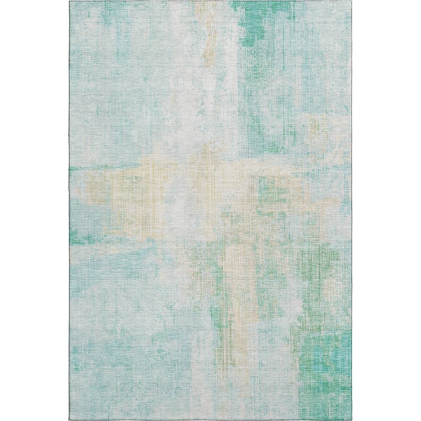 HomeRoots 9' X 12' Stylish Teal and Ivory Abstract Area Rug - Washable, UV-Protected, Durable for Busy Homes 700456