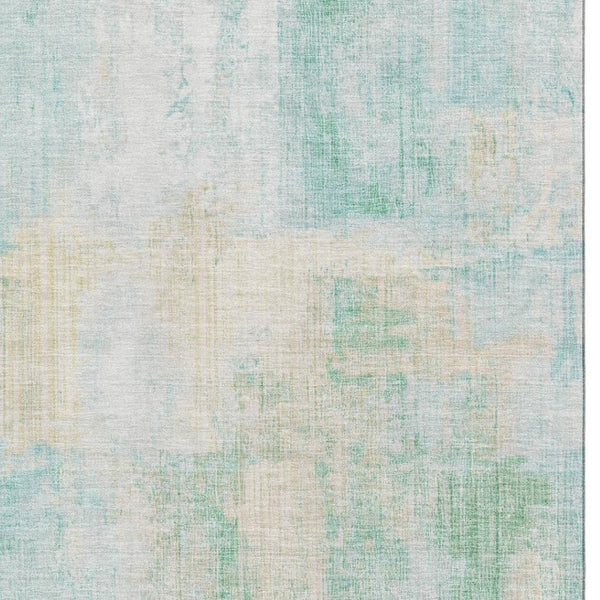 HomeRoots 9' X 12' Stylish Teal and Ivory Abstract Area Rug - Washable, UV-Protected, Durable for Busy Homes 700456