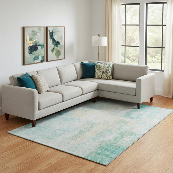 HomeRoots 10' X 14' Teal & Ivory Abstract Washable Area Rug - Perfect for High-Traffic Spaces with UV Protection! 700457