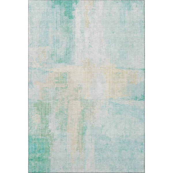 HomeRoots 10' X 14' Teal & Ivory Abstract Washable Area Rug - Perfect for High-Traffic Spaces with UV Protection! 700457
