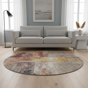 HomeRoots 8' Washable Round Rug in Taupe, Gold & Copper - Stylish, Durable, UV-Protected for Family Spaces 700460