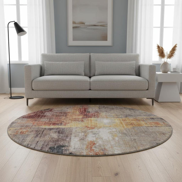 HomeRoots 8' Washable Round Rug in Taupe, Gold & Copper - Stylish, Durable, UV-Protected for Family Spaces 700460