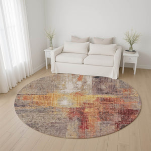 HomeRoots 8' Washable Round Rug in Taupe, Gold & Copper - Stylish, Durable, UV-Protected for Family Spaces 700460