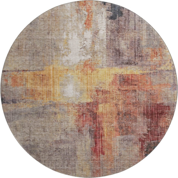 HomeRoots 8' Washable Round Rug in Taupe, Gold & Copper - Stylish, Durable, UV-Protected for Family Spaces 700460