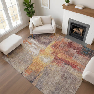 HomeRoots 8' X 10' Contemporary Abstract Taupe Gold Copper Area Rug - Washable, UV Protected & Stylish! 700461