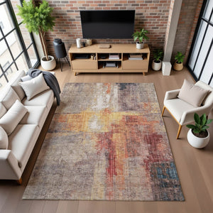 HomeRoots 8' X 10' Contemporary Abstract Taupe Gold Copper Area Rug - Washable, UV Protected & Stylish! 700461