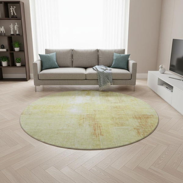 HomeRoots 8' Wheat And Ivory Abstract Round Rug - Washable, UV Protected, Non-Slip, Stylish Home Accent 700466