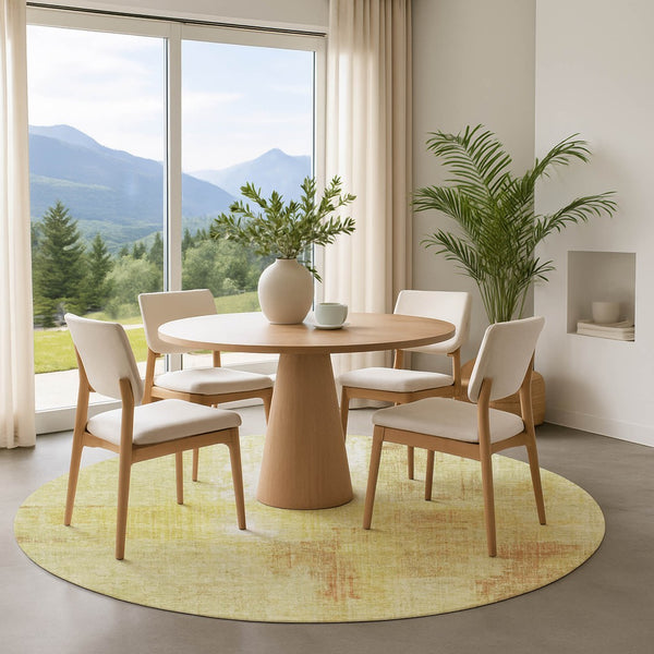 HomeRoots 8' Wheat And Ivory Abstract Round Rug - Washable, UV Protected, Non-Slip, Stylish Home Accent 700466