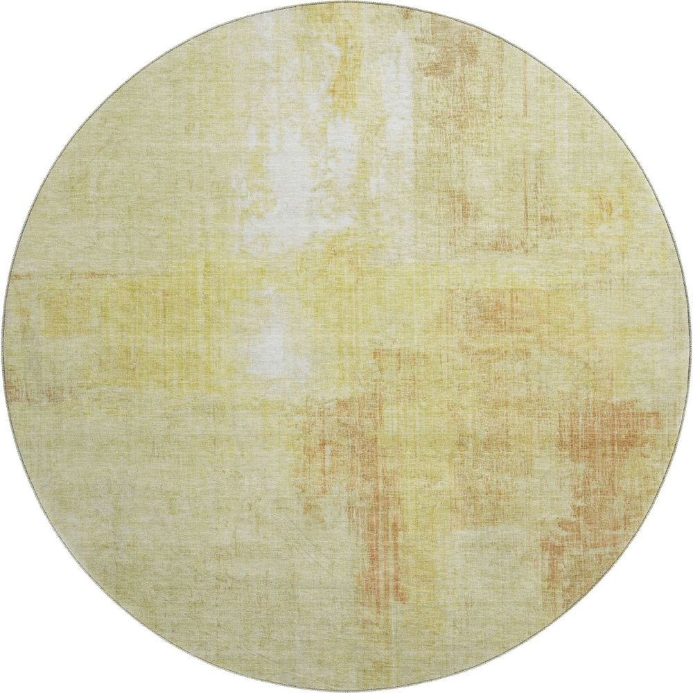HomeRoots 8' Wheat And Ivory Abstract Round Rug - Washable, UV Protected, Non-Slip, Stylish Home Accent 700466