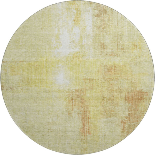 HomeRoots 8' Wheat And Ivory Abstract Round Rug - Washable, UV Protected, Non-Slip, Stylish Home Accent 700466
