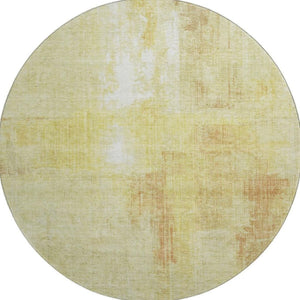 HomeRoots 8' Wheat And Ivory Abstract Round Rug - Washable, UV Protected, Non-Slip, Stylish Home Accent 700466