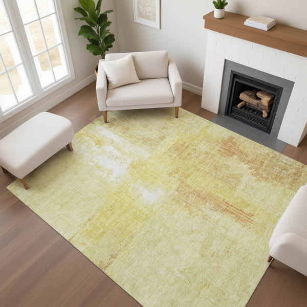 HomeRoots 9' X 12' Wheat & Ivory Abstract Area Rug - Washable, Stain-Resistant, UV-Protected for Family Spaces 700468