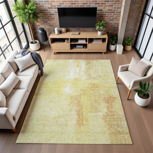 HomeRoots 9' X 12' Wheat & Ivory Abstract Area Rug - Washable, Stain-Resistant, UV-Protected for Family Spaces 700468