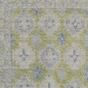 HomeRoots 5' X 8' Artichoke Green and Blue Oriental Washable Area Rug - Durable, UV-Protected & Stylish Design 700471