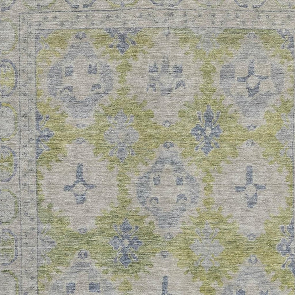 HomeRoots 5' X 8' Artichoke Green and Blue Oriental Washable Area Rug - Durable, UV-Protected & Stylish Design 700471