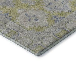 HomeRoots 8' Artichoke Green & Blue Oriental Round Rug - UV Protected, Washable, Perfect for Busy Homes! 700472