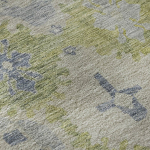 HomeRoots 8' Artichoke Green & Blue Oriental Round Rug - UV Protected, Washable, Perfect for Busy Homes! 700472